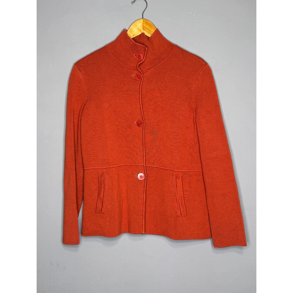 Talbots MP (Medium Petite) Burnt Orange Knit Sweater Button Down With Collar - Picture 2 of 4